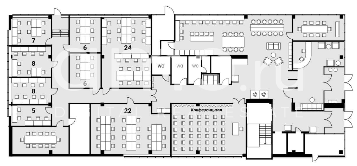 Планировка офиса 635 м², 1 этаж, БЦ «Екатеринбург, ул. Декабристов, д. 69»